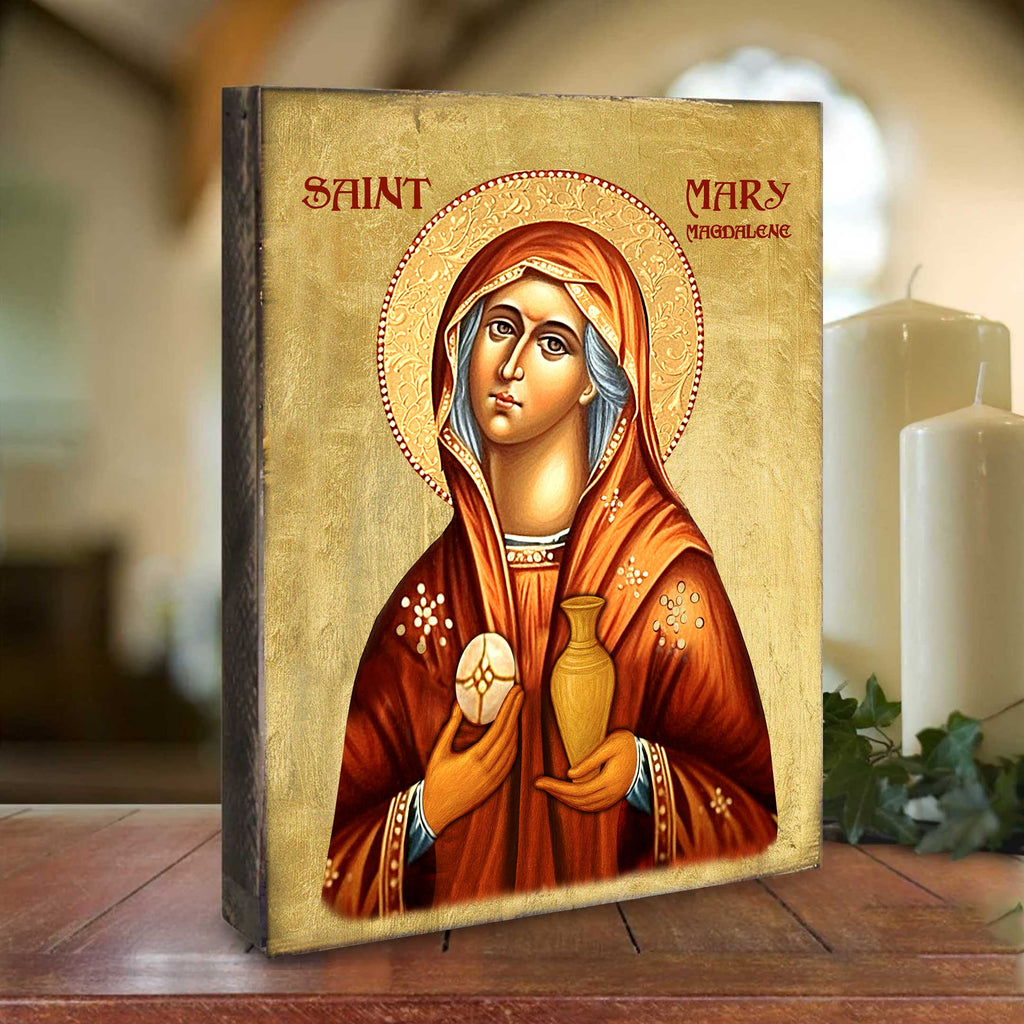 Maria Magdalena Icon – Handcrafted Wooden Religious Gold Plated Icon Decor- Inspirational Icon Decor - 85014-2