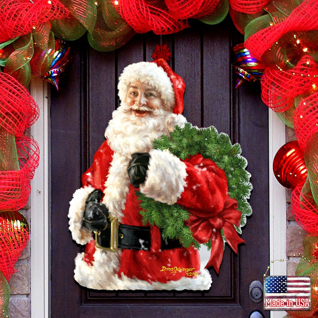 Santa Holiday Door Wreath by D. Gelsinger - Christmas Santa Snowman Decor - 8461015H-1513