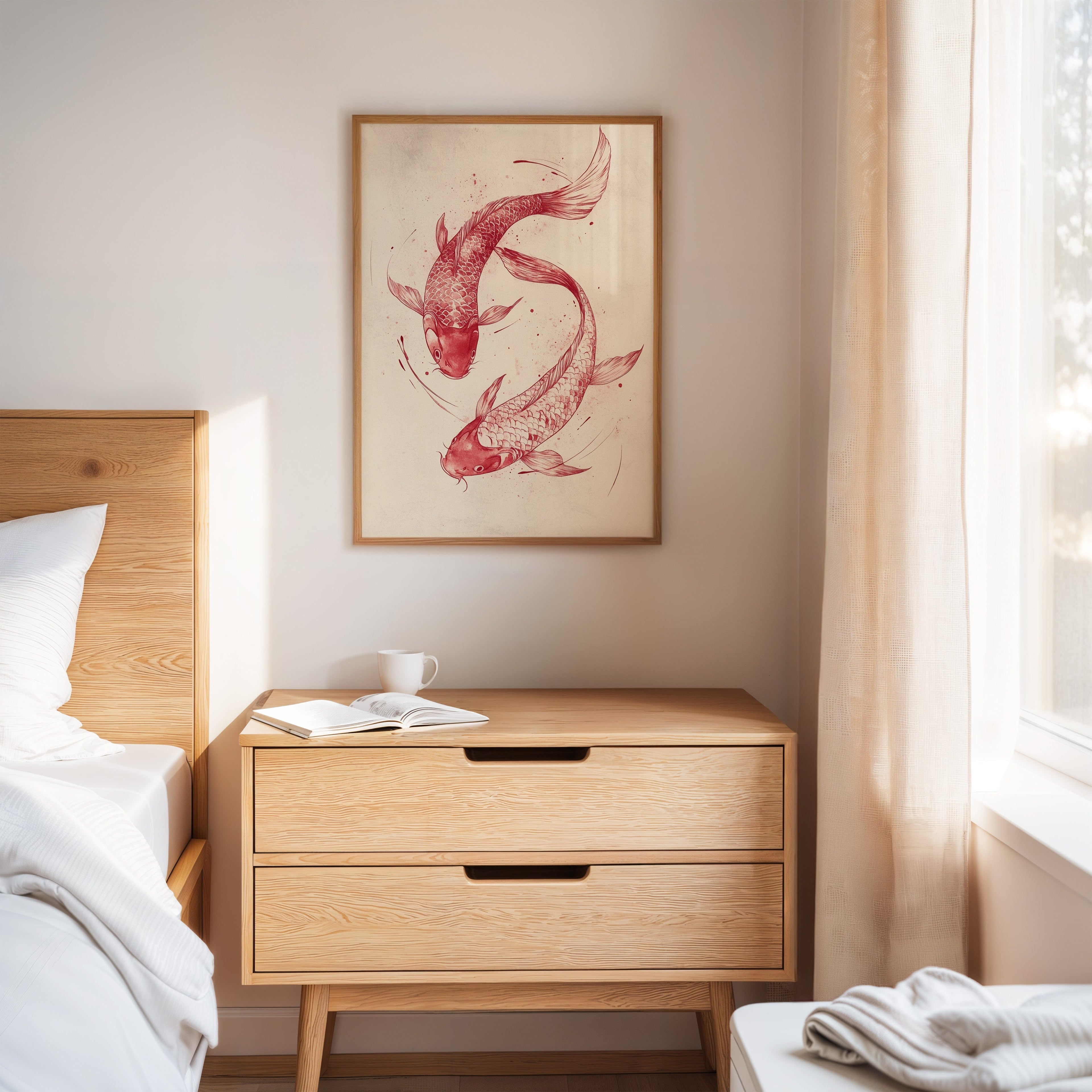 Koi Fish Wall Art – Minimalist Japanese Ink Print, Zen Decor