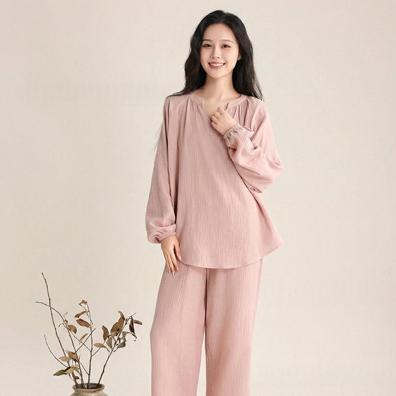 Women’s Double-Layer Gauze Long-Sleeve Top & Pants Set