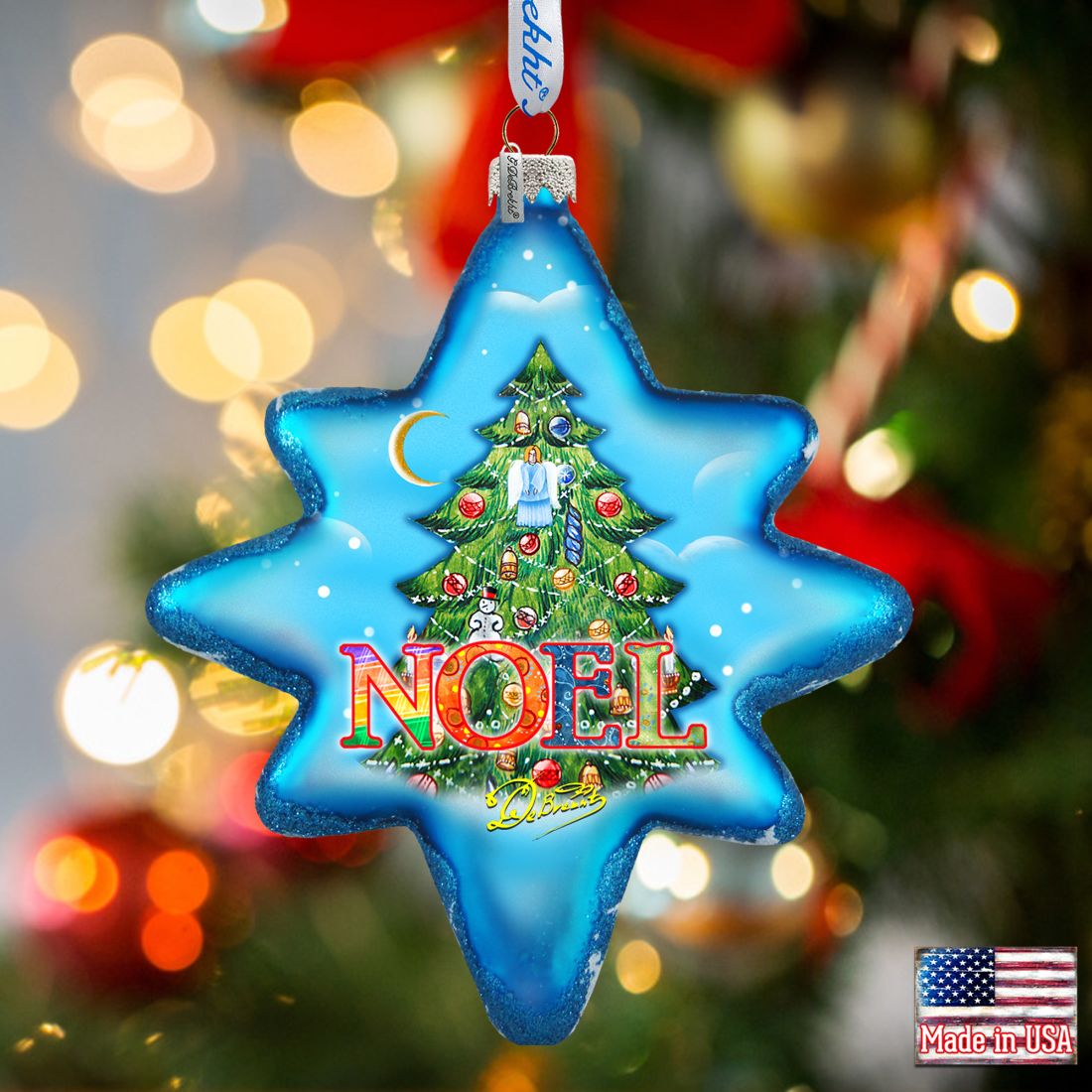North Star Glass Ornament by G. DeBrekht - Christmas Santa Snowman Decor - 755-014