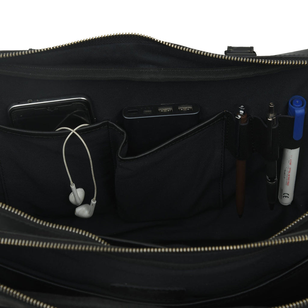 Dixon Black Buffalo Leather Laptop Briefcase