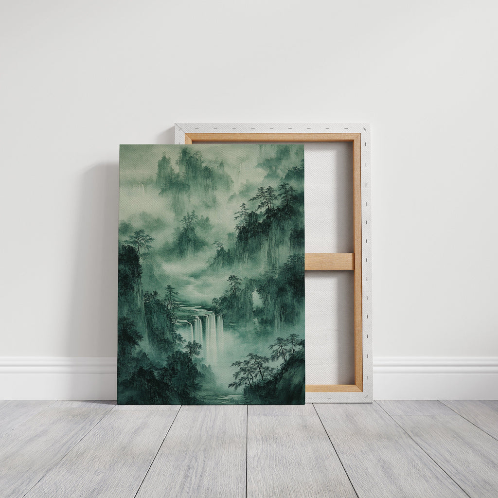 Serene Waterfall Landscape – Traditional Japanese Ink Wash Painting