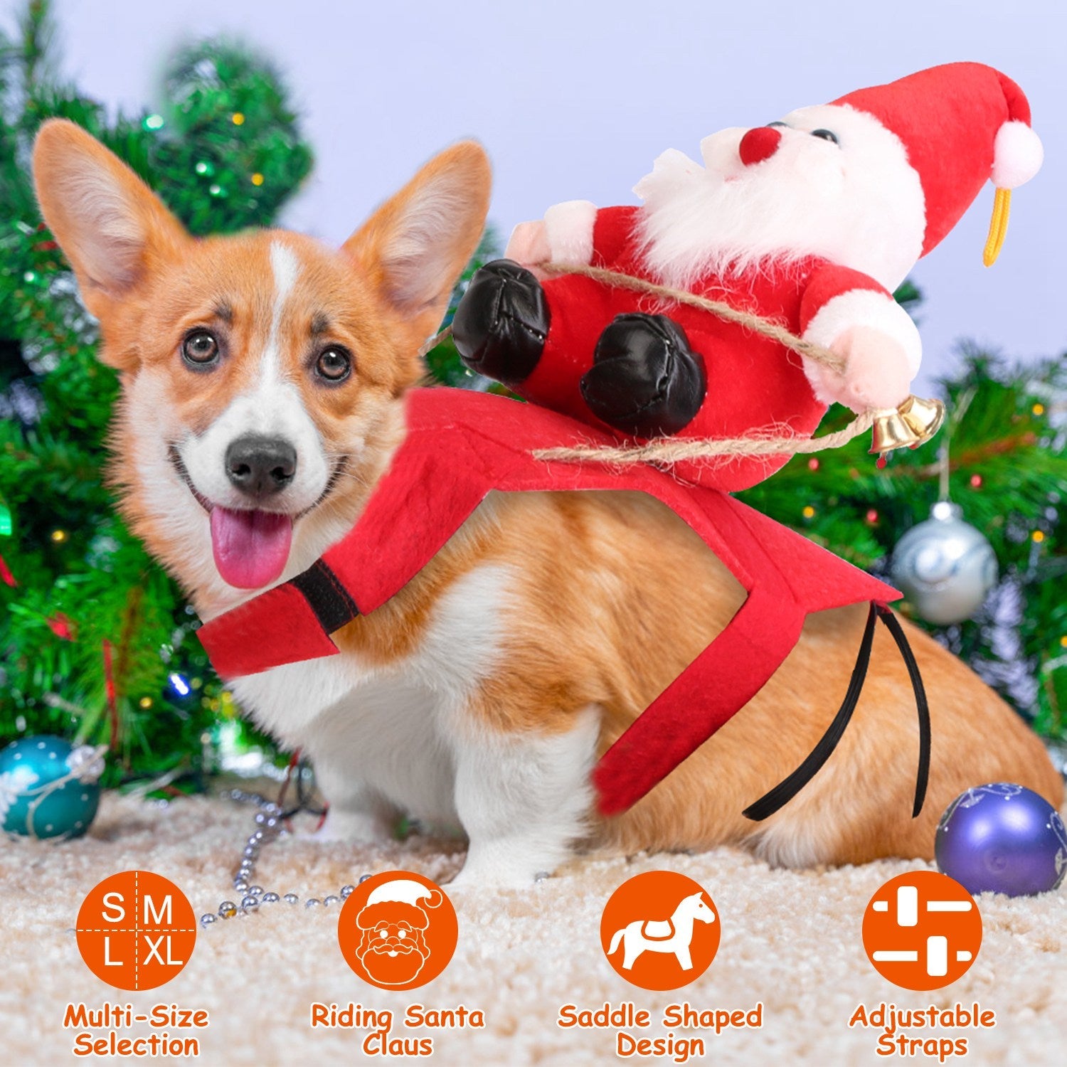 Pet Christmas Costumes Red Winter Coat for Dog Riding Santa Claus with Bell Clothes New Year Outfit Cosplay Costumes Party Dress Up For Cats
