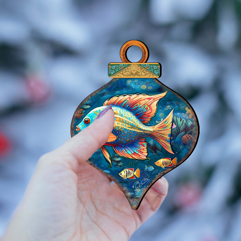 Holiday Coastal Ornaments - Exotic Fish Wooden Ornaments by G. Debrekht Coastal Holiday Decor - 8688179
