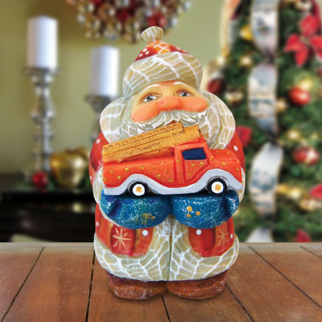 Mini Firefighter Santa Handcrafted Christmas Figurine - G. DeBrekht - Christmas Santa Snowman Decor - 517652
