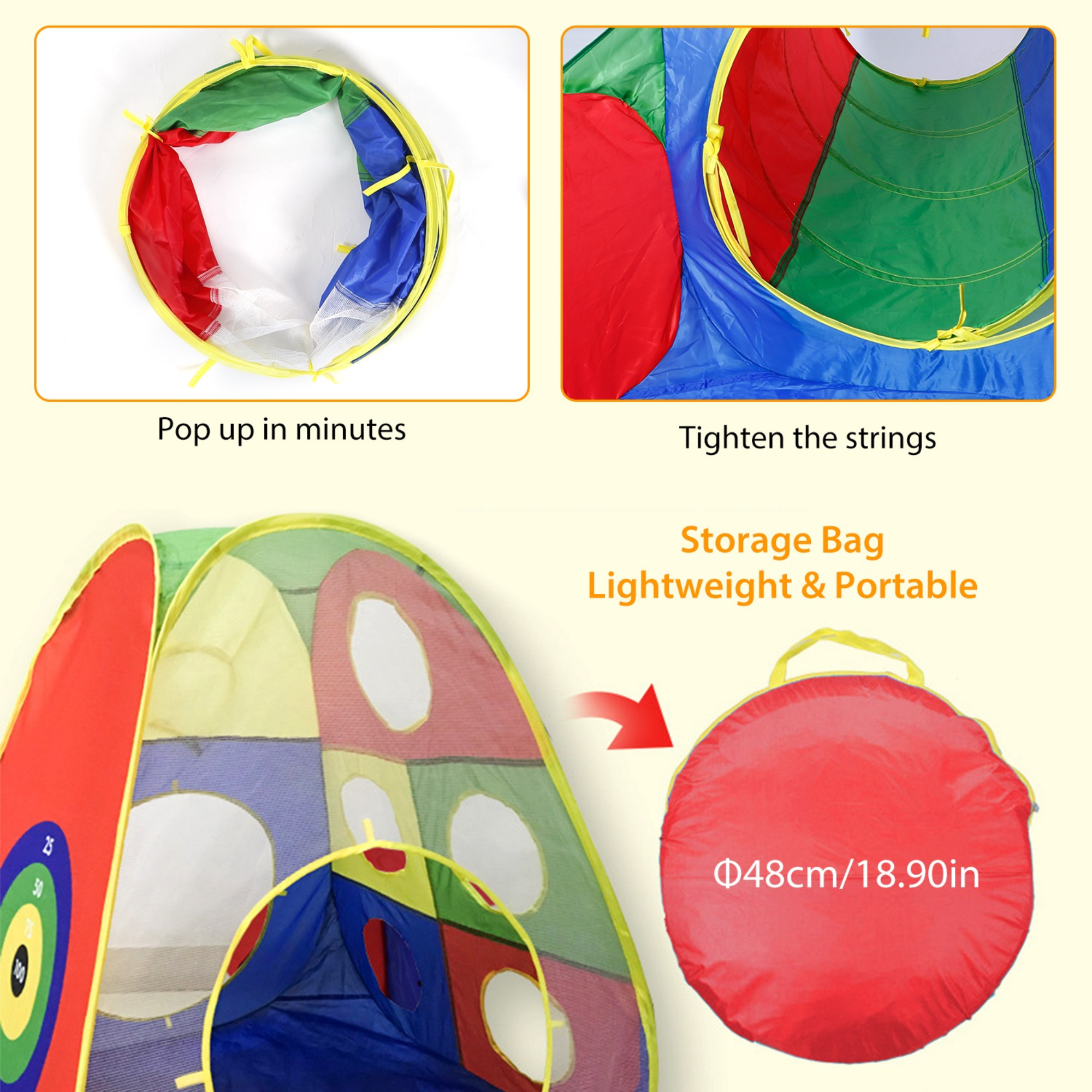5Pcs Kids Ball Pit Tents Pop Up Playhouse w/ 2 Crawl Tunnel & 2 Tent For Boys Girls Toddlers Preschool Children Indoor Outdoor