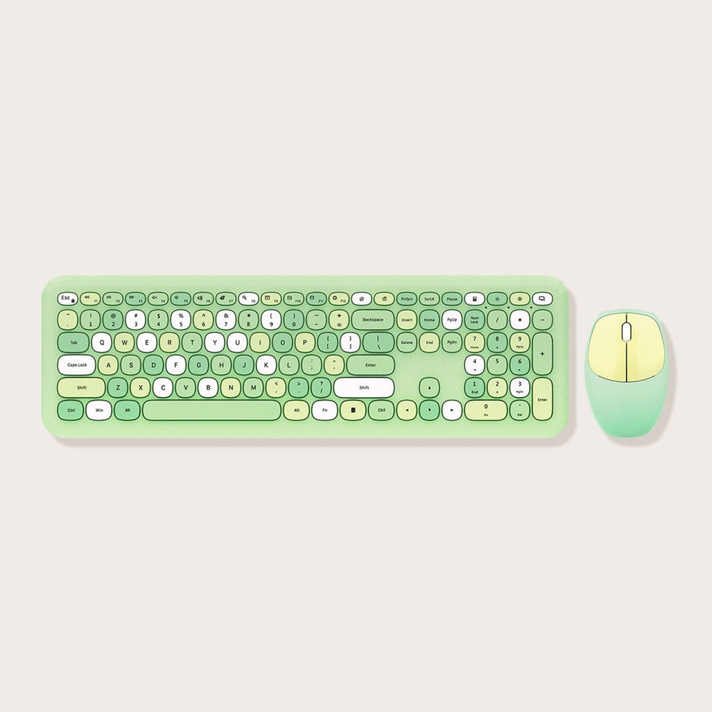 Wireless Keyboard and Mouse Combo with Lime Green Flush Keys