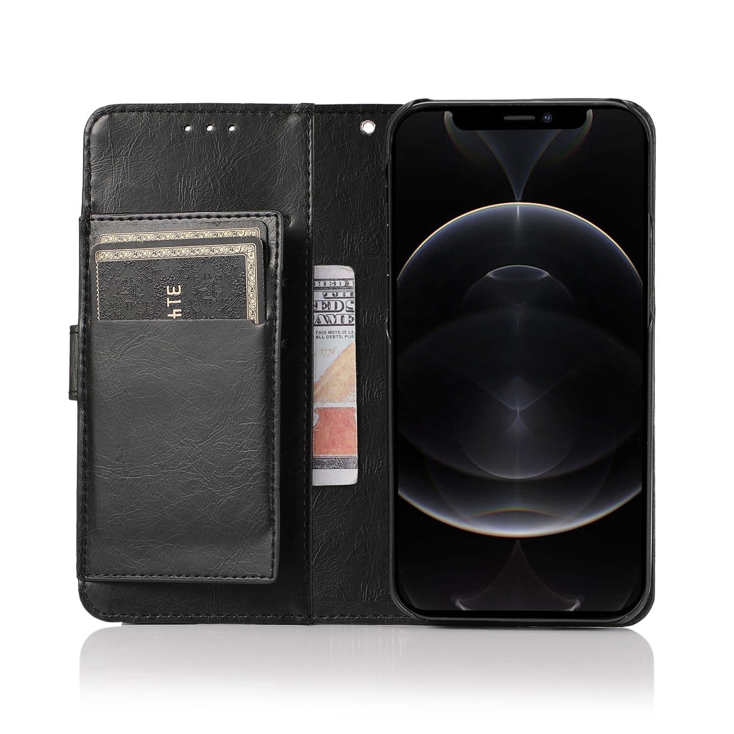 Indy Series Black Leather Wallet Case - iPhone 13 Pro Max