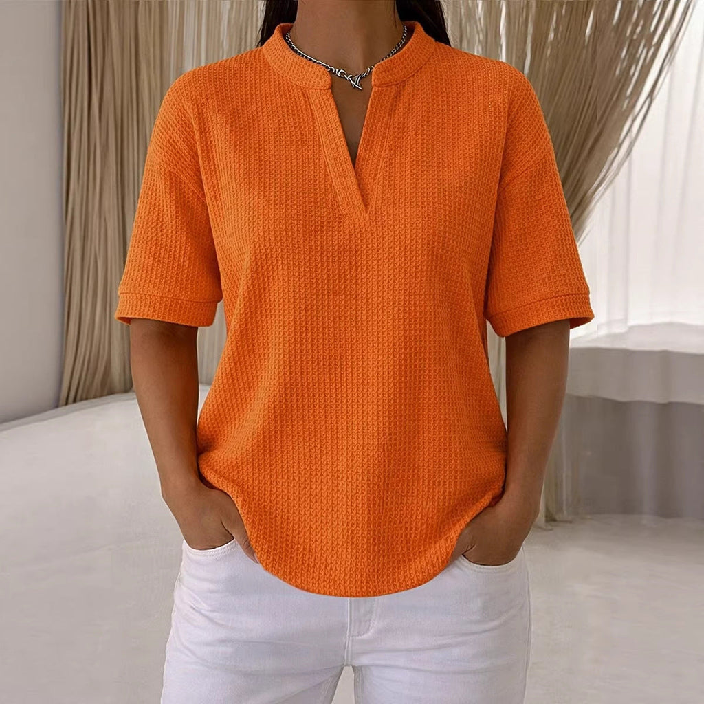 Waffle Knit Short Sleeve Blouse – 7 Colors | S–3XL