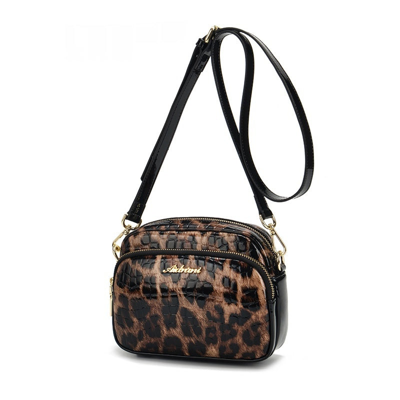Black & Brown Leopard Print PU Leather Crossbody Bag – Lightweight Phone Bag | Free Size