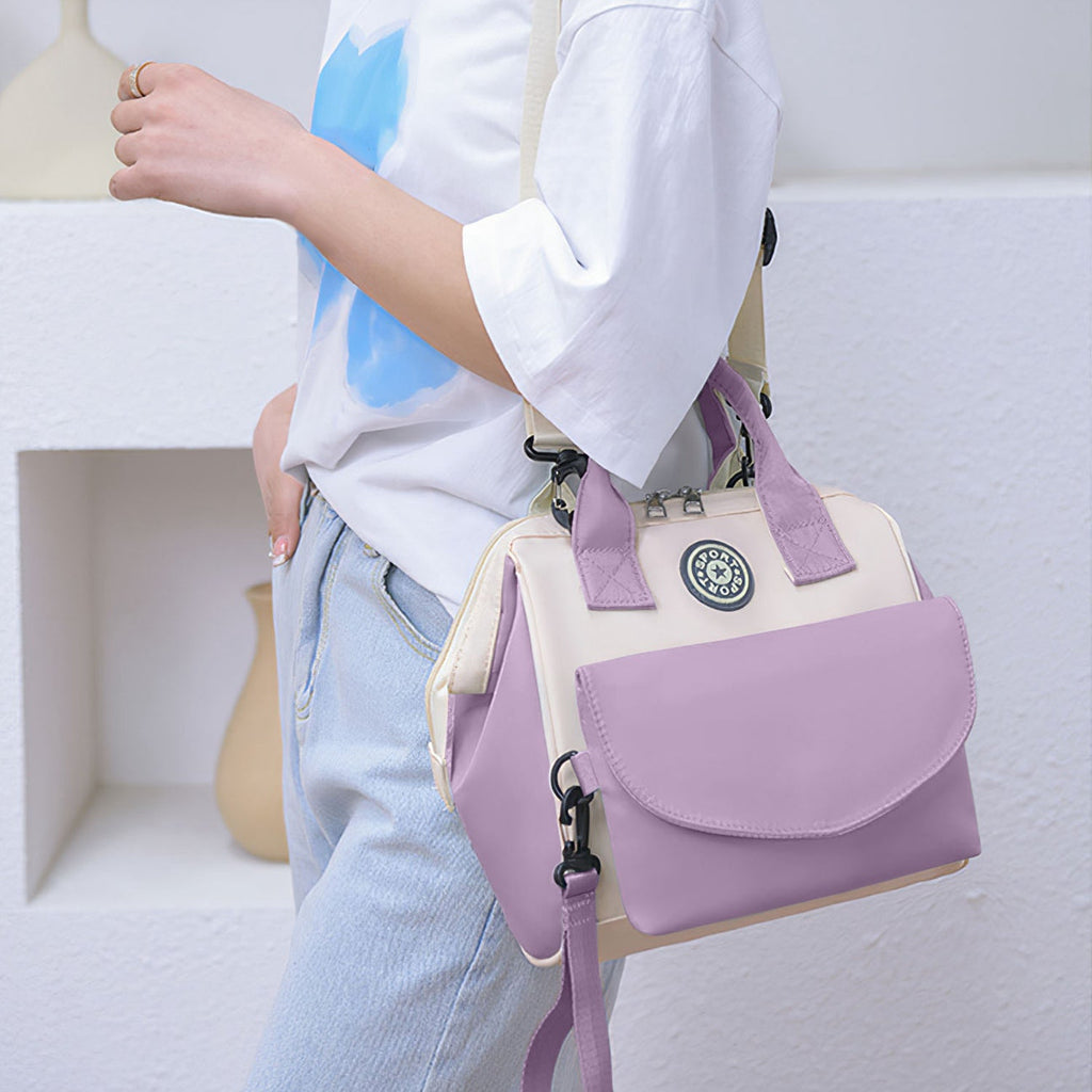 Baby Nappy Diaper Bag with 6 Pockets Burp Cloth Adjustable Shoulder Strap Detachable Small Bag Multifunctional Diaper Changing Bag with 2 Insulated Po