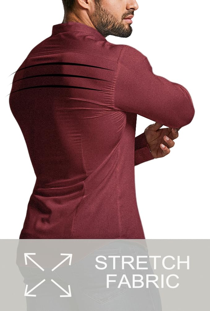 Men’s Muscle Fit Dress Shirts Athletic Slim Fit Long Sleeve Stretch Casual Button Down Shirt