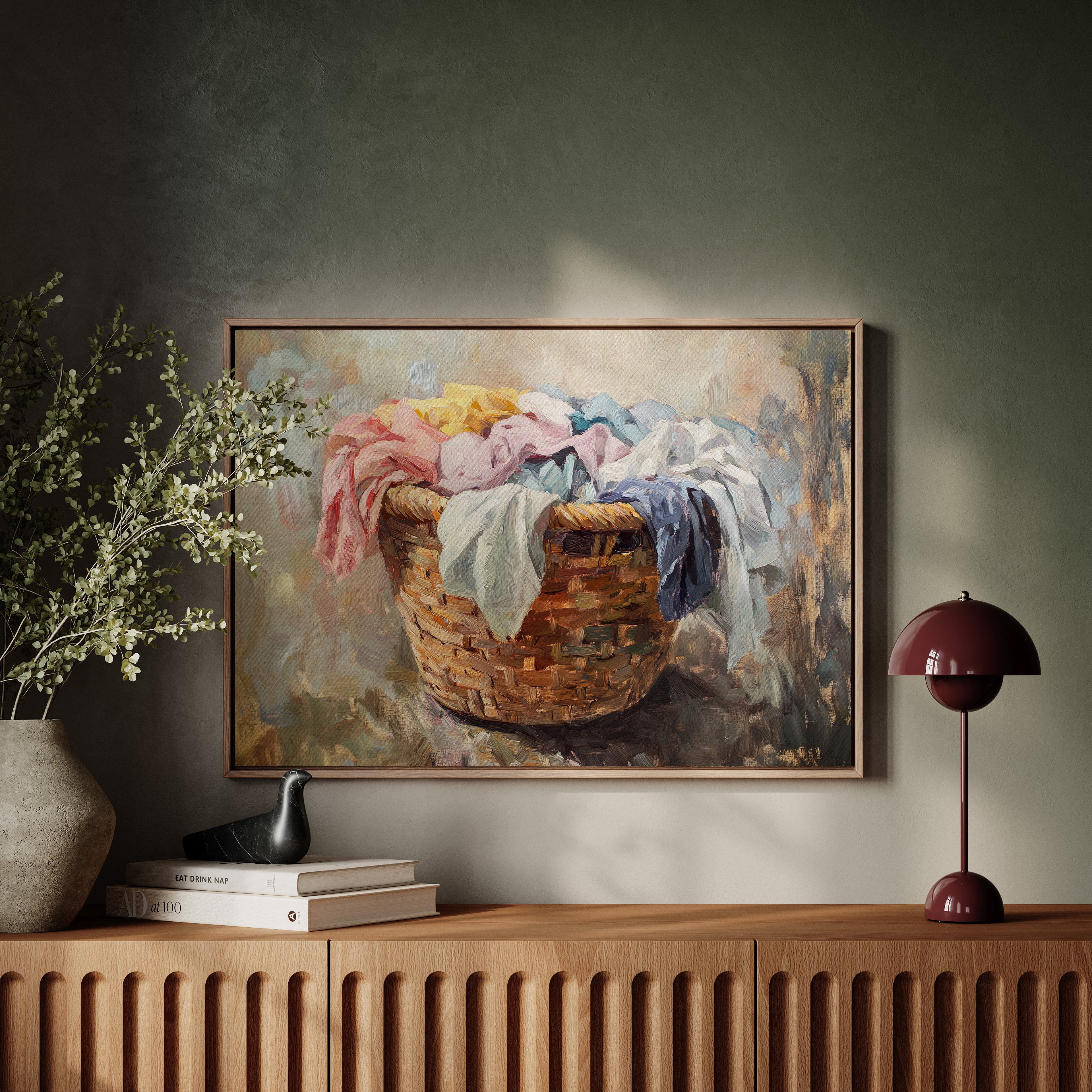 Rustic Simplicity: Vintage Laundry Basket Canvas Wall Art