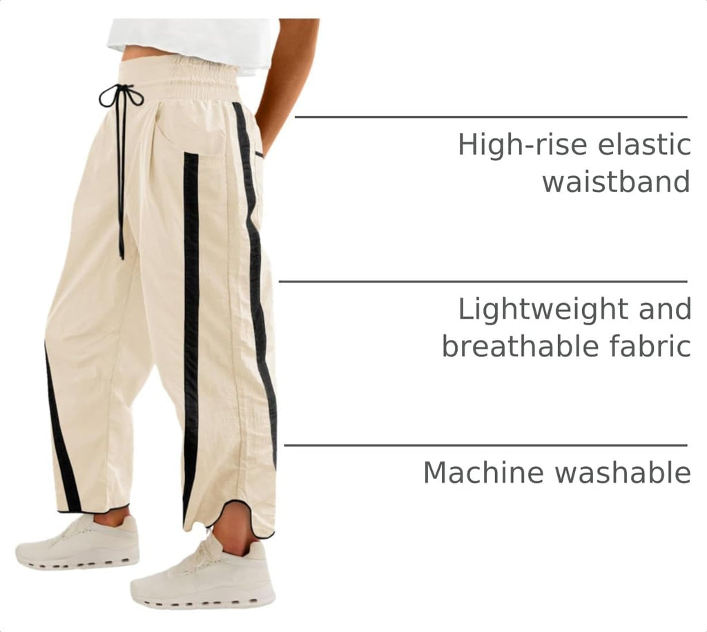 Fisoew Women's Baggy Wide Leg Pants Casual Drawstring Elastic Waisted Contrast Color Workout Y2K Track Pants