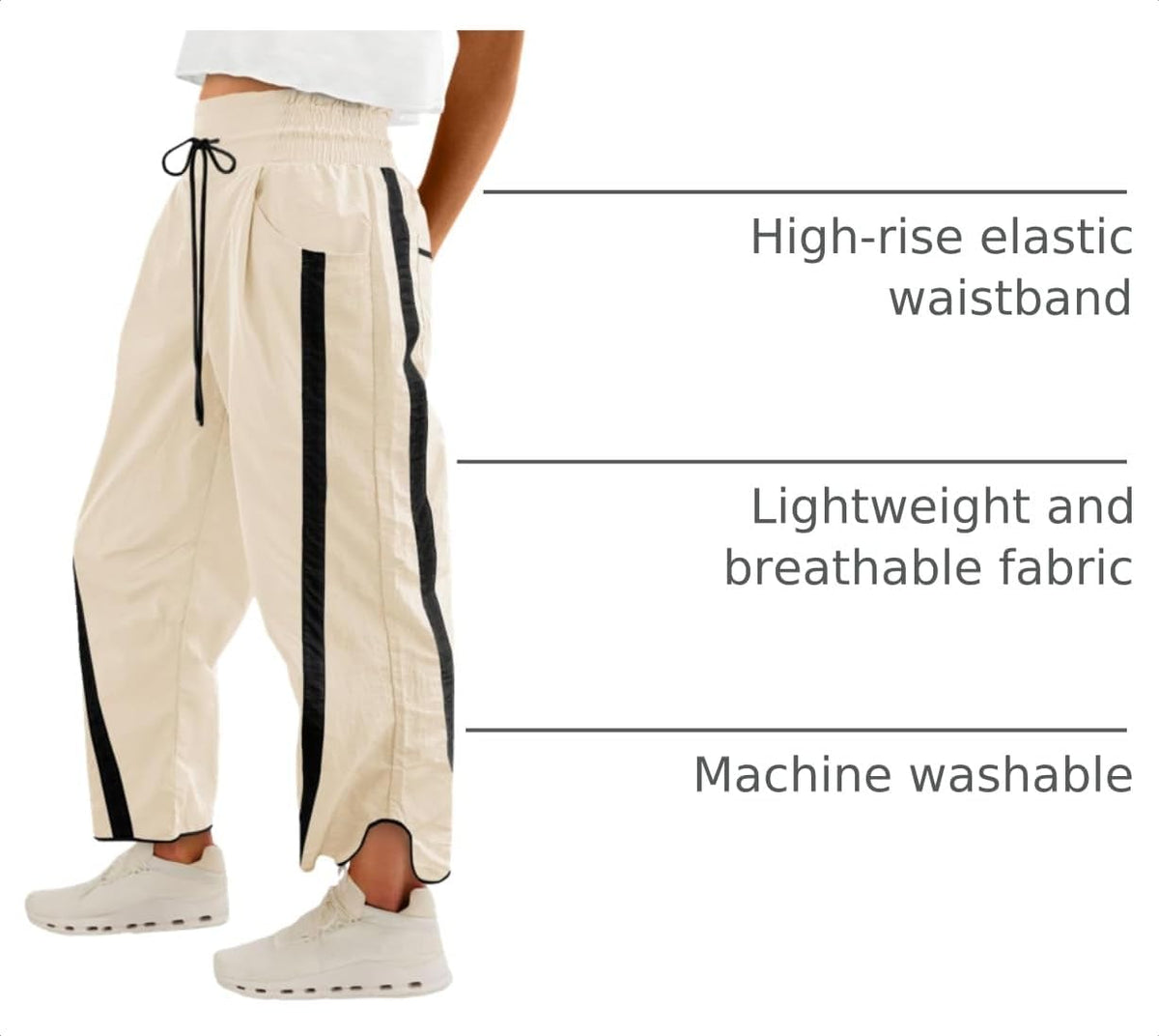 Fisoew Women's Baggy Wide Leg Pants Casual Drawstring Elastic Waisted Contrast Color Workout Y2K Track Pants