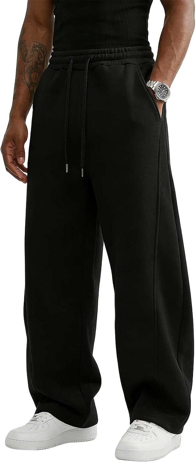 Wangdo Men's Baggy Sweatpants Wide Leg Lounge Cotton Casual Jogging Pants
