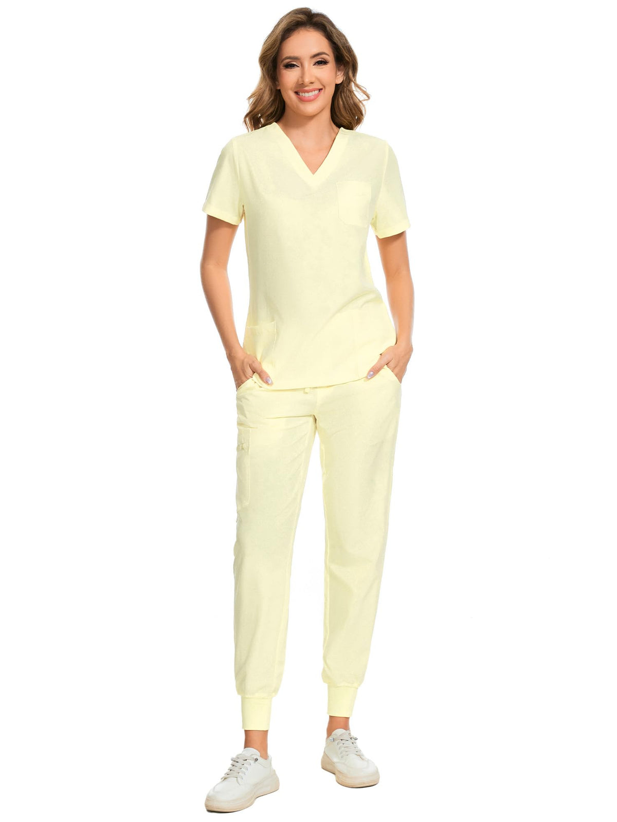 COZYFIT Scrubs for Women Set - Stretch V-Neck & Jogger Pant with 9 Pockets