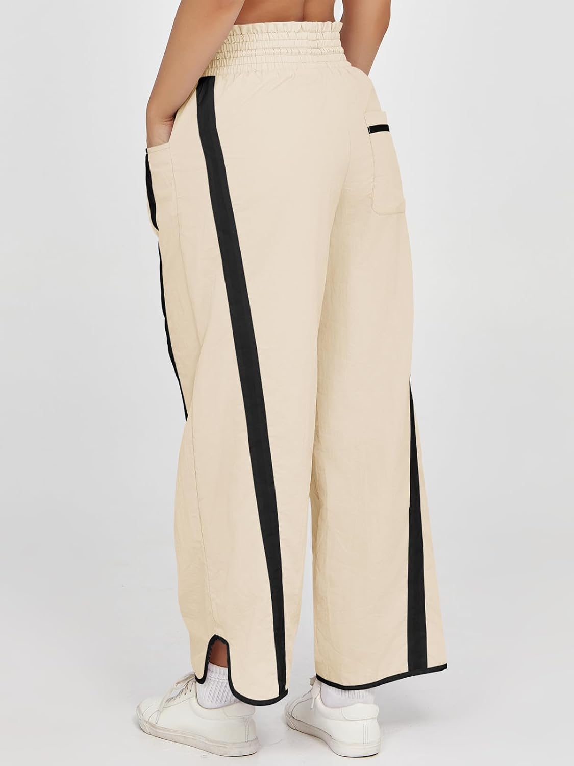 Fisoew Women's Baggy Wide Leg Pants Casual Drawstring Elastic Waisted Contrast Color Workout Y2K Track Pants