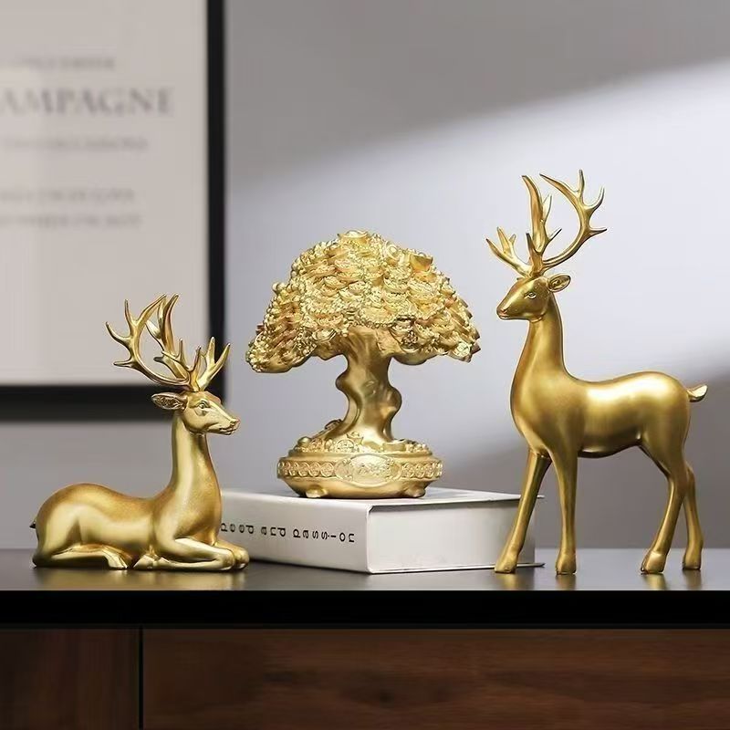 Decorative Deer Figurine Pair — Modern Home Decor, Gold & White
