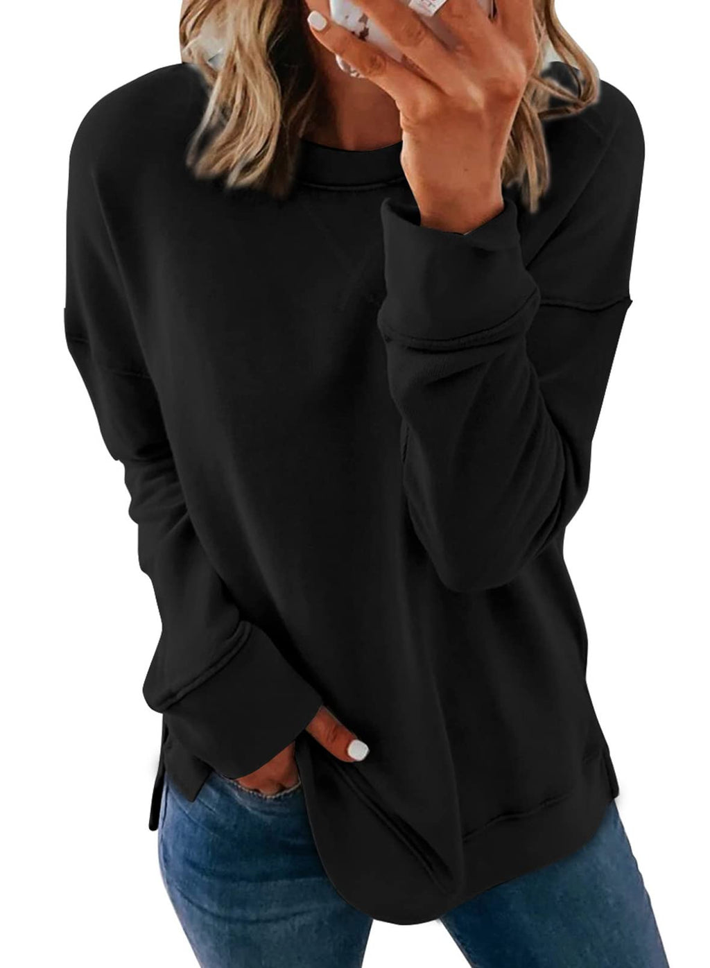 Dokotoo Women's Casual Crew Neck Sweatshirt Loose Long Sleeve Pullover Tops