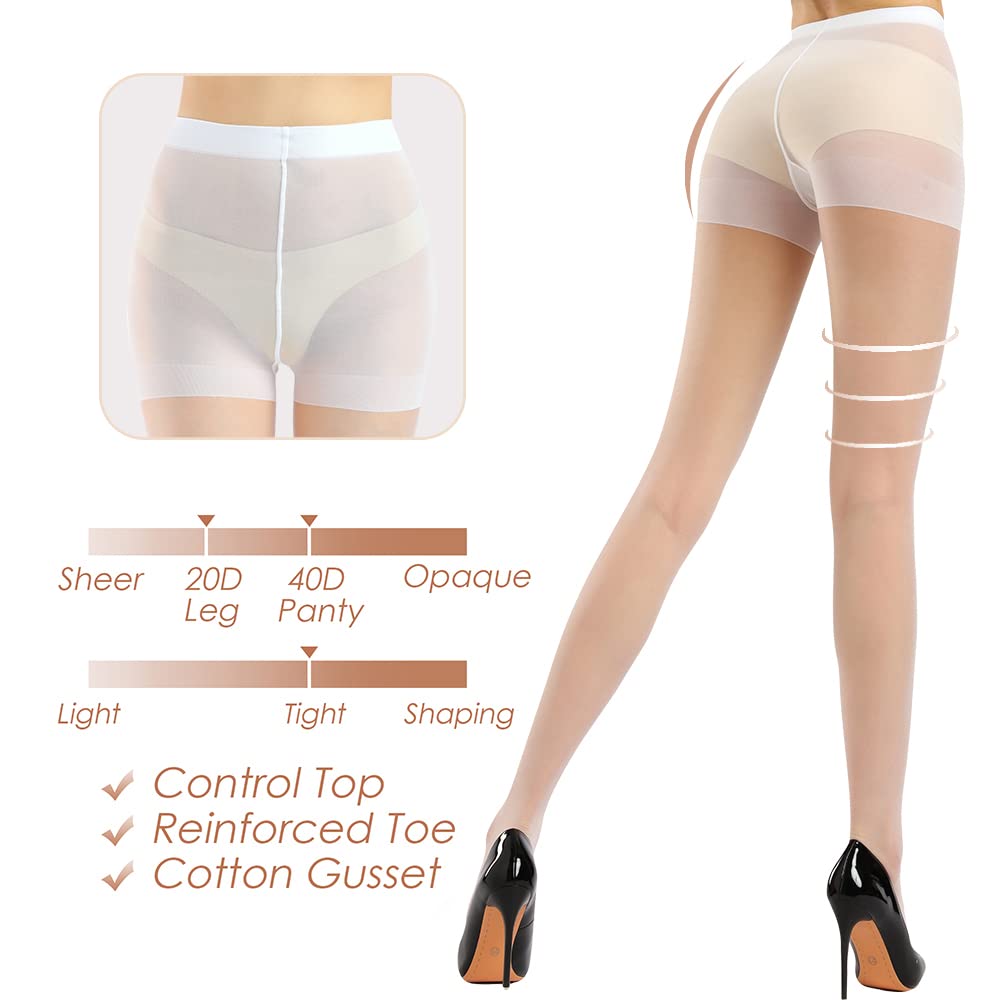 G&Y 3 Pairs Women's Sheer Tights - 20D Control Top Pantyhose with Reinforced Toes