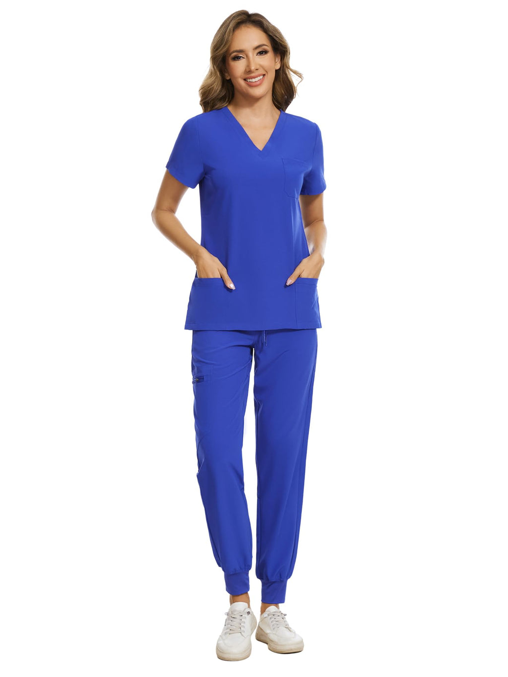 COZYFIT Scrubs for Women Set - Stretch V-Neck & Jogger Pant with 9 Pockets