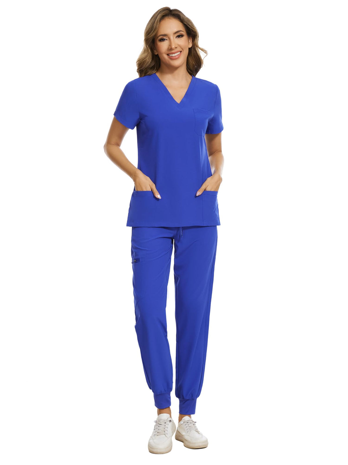 COZYFIT Scrubs for Women Set - Stretch V-Neck & Jogger Pant with 9 Pockets