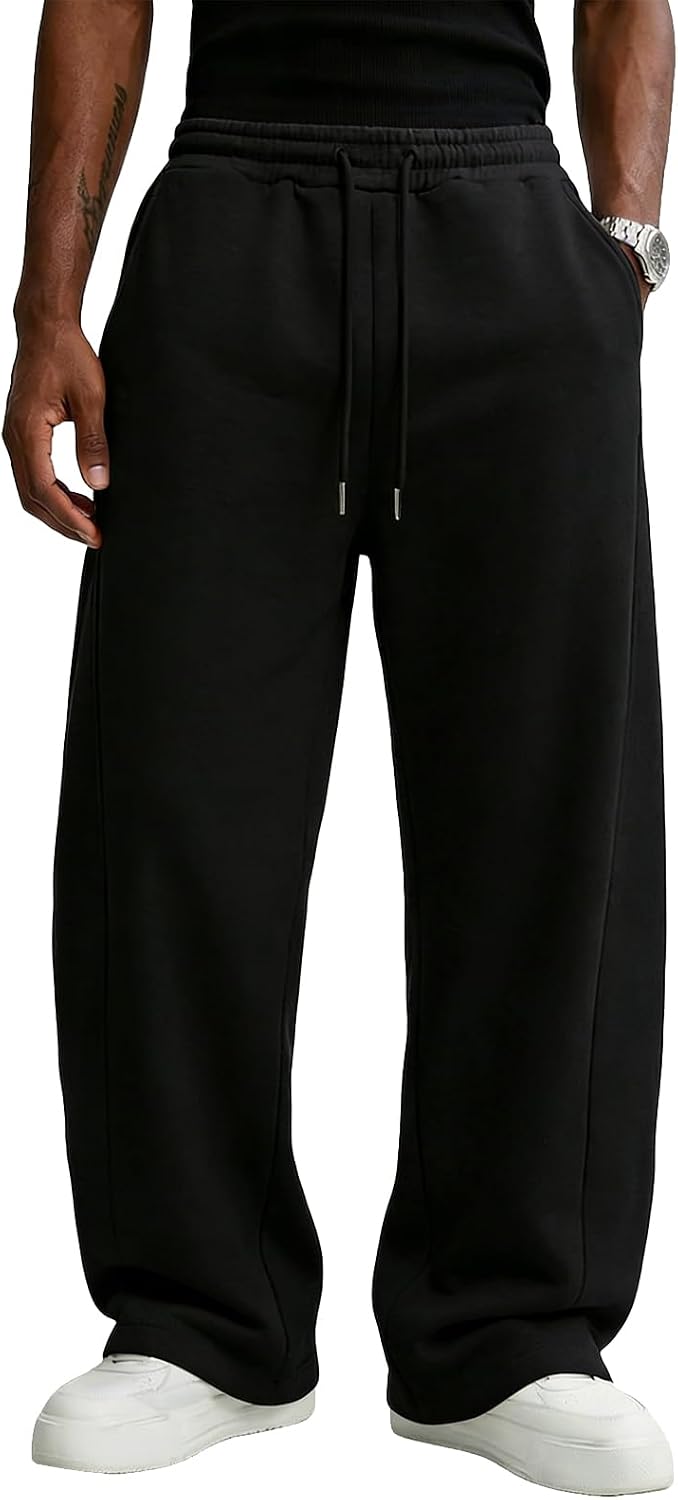 Wangdo Men's Baggy Sweatpants Wide Leg Lounge Cotton Casual Jogging Pants