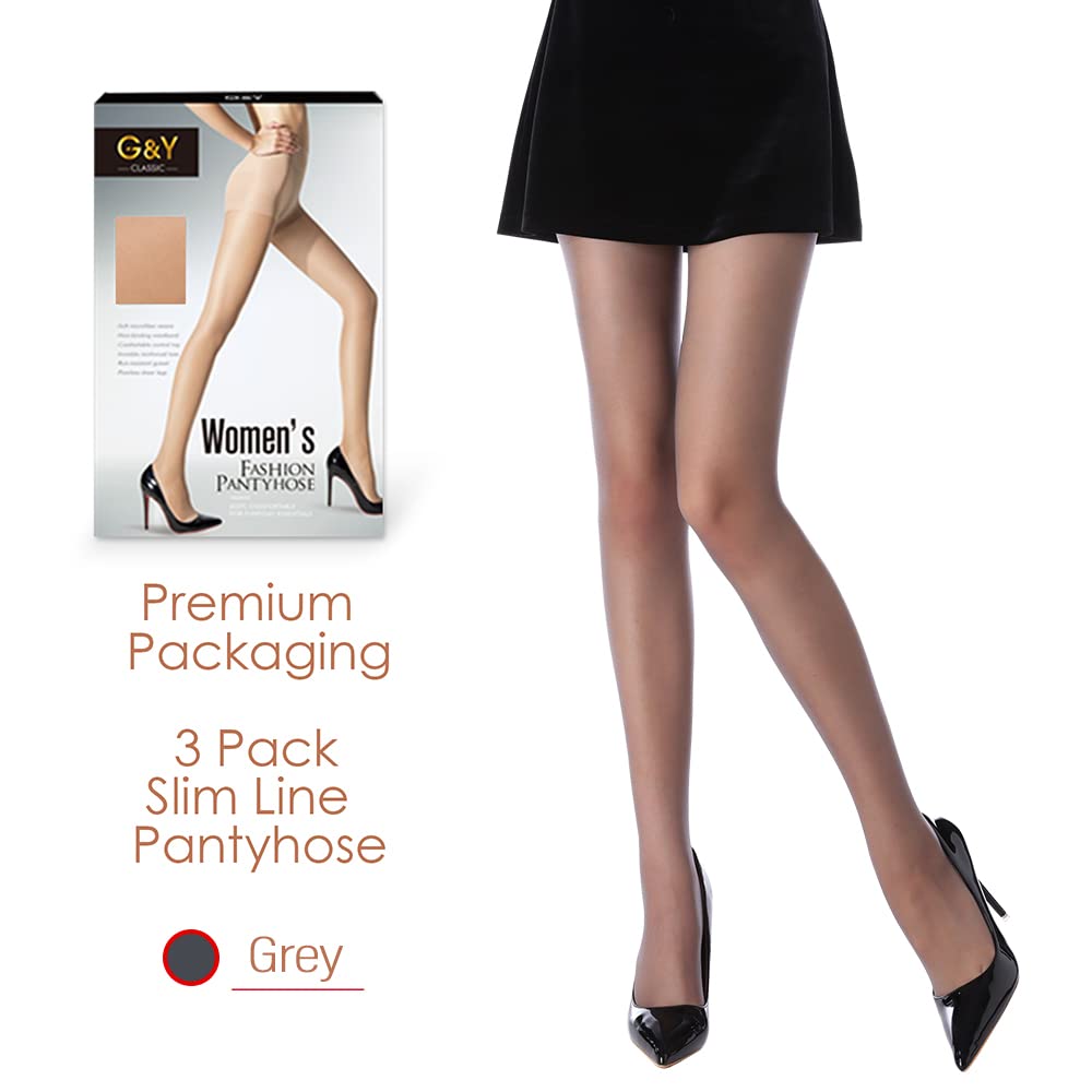 G&Y 3 Pairs Women's Sheer Tights - 20D Control Top Pantyhose with Reinforced Toes