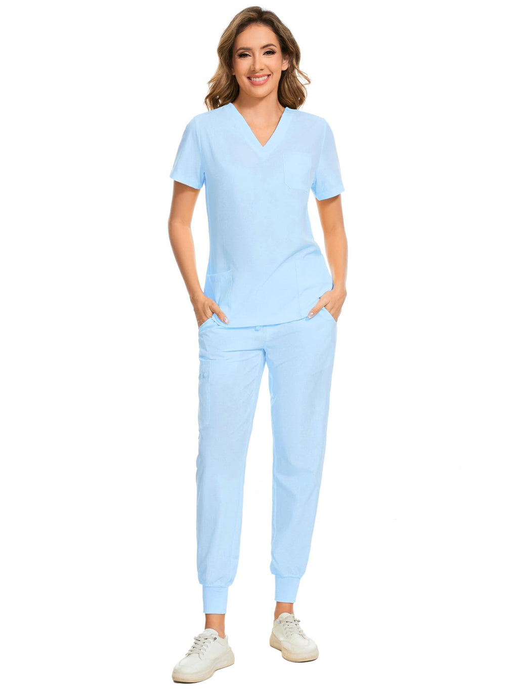 COZYFIT Scrubs for Women Set - Stretch V-Neck & Jogger Pant with 9 Pockets