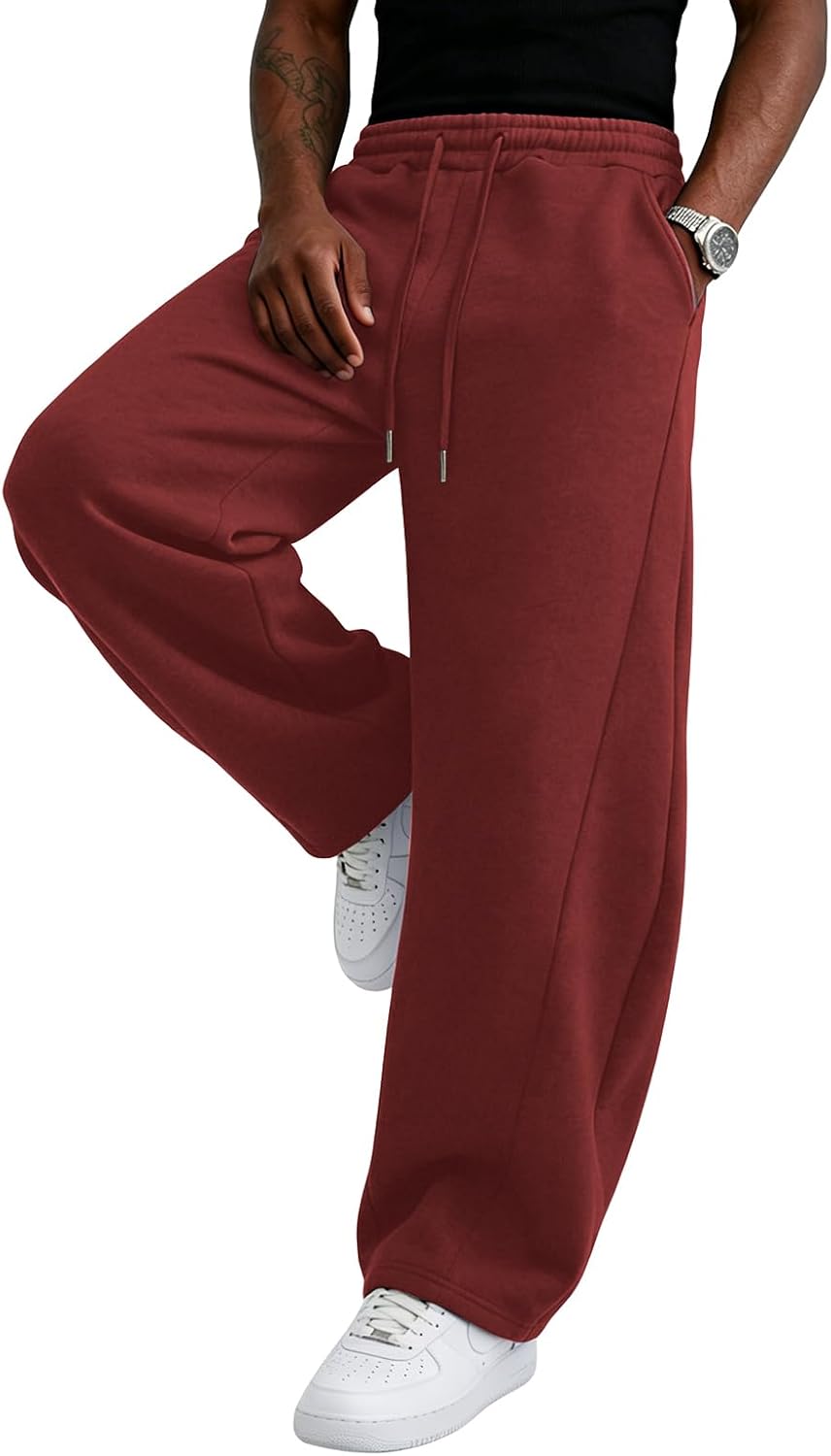 Wangdo Men's Baggy Sweatpants Wide Leg Lounge Cotton Casual Jogging Pants