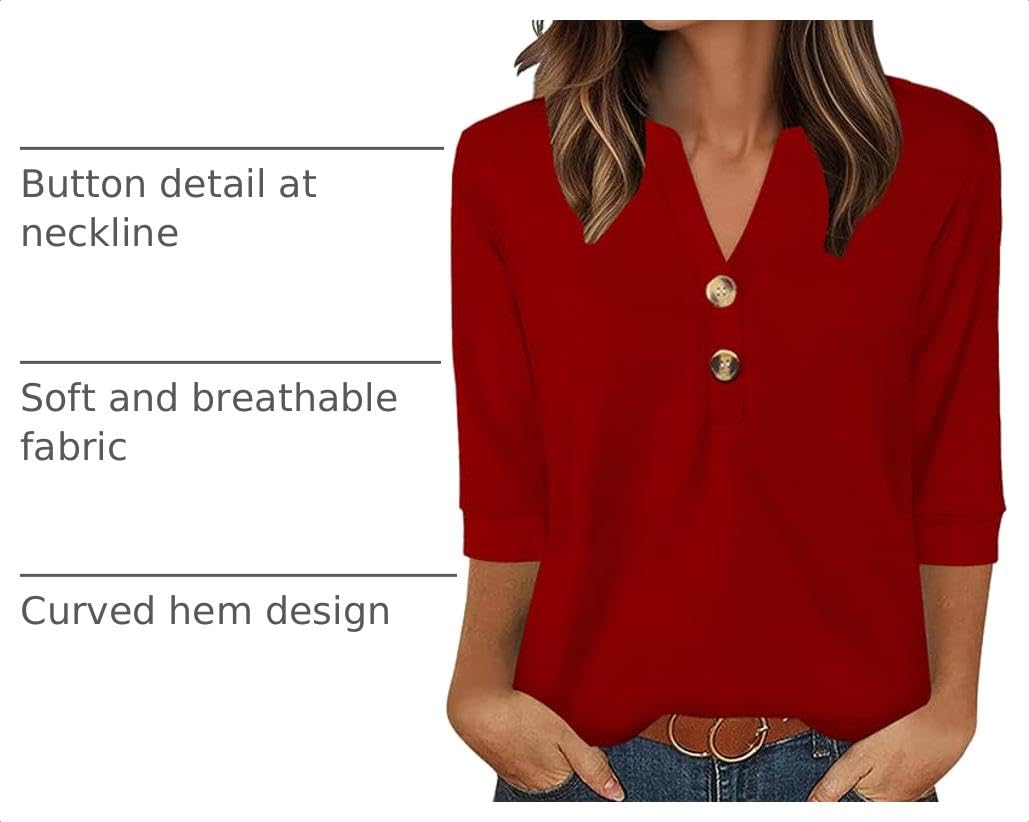 OFEEFAN Womens Tops 3/4 Sleeve Henley Shirts for Women Summer Outfits Fashion Clothing
