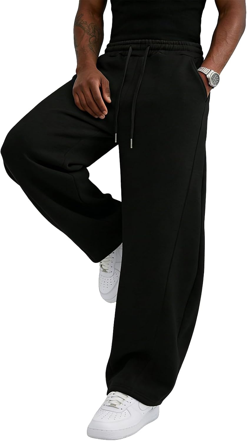 Wangdo Men's Baggy Sweatpants Wide Leg Lounge Cotton Casual Jogging Pants
