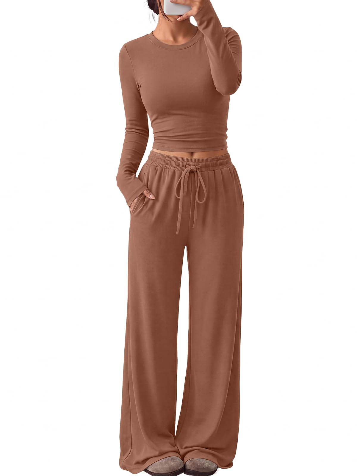 Trendy Queen Women's 2 Piece 2026 Fall Fashion Lounge Set with Pockets