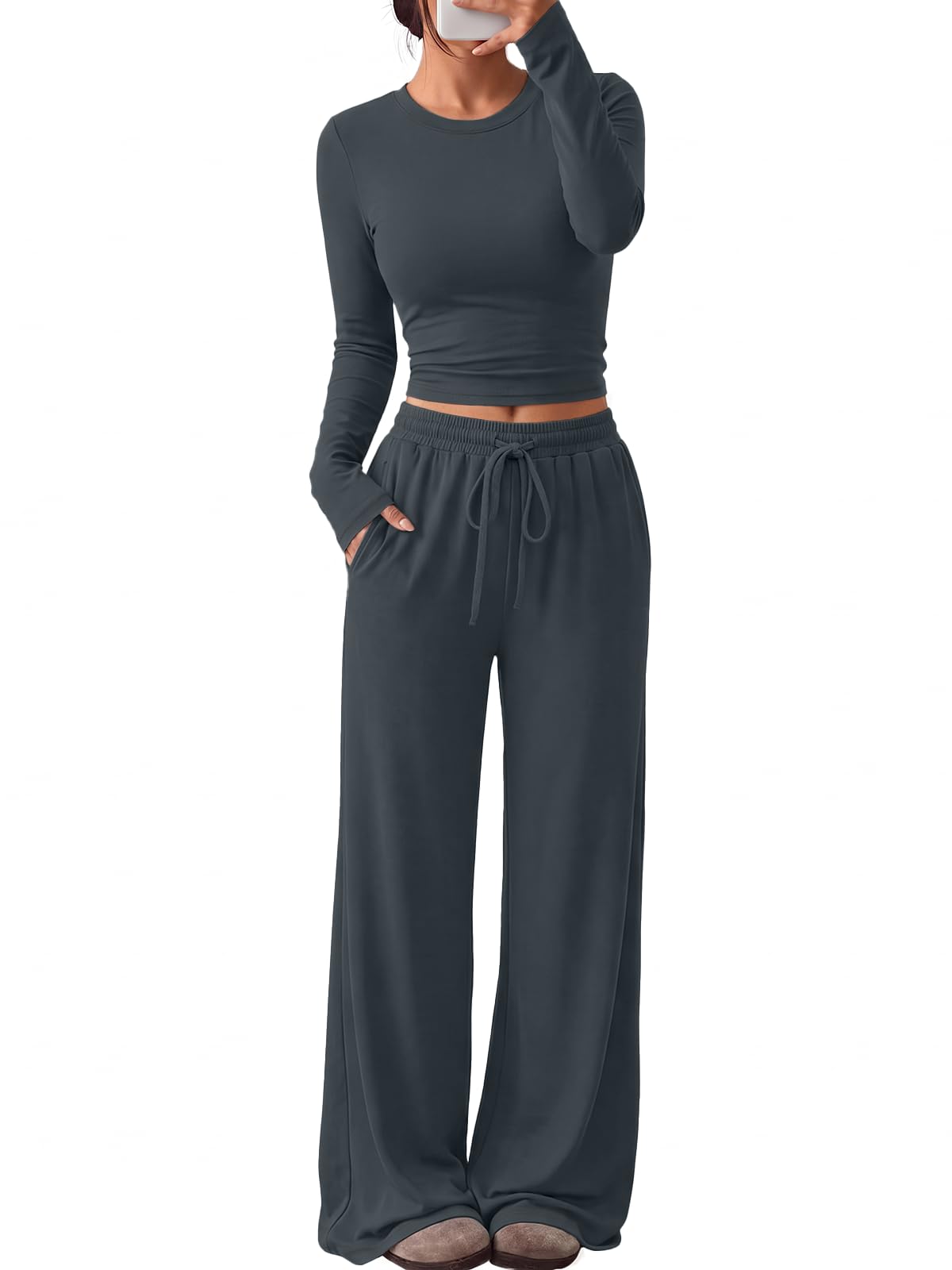 Trendy Queen Women's 2 Piece 2026 Fall Fashion Lounge Set with Pockets