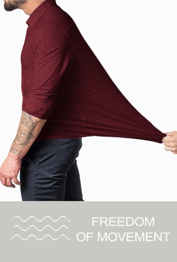 Men’s Muscle Fit Dress Shirts Athletic Slim Fit Long Sleeve Stretch Casual Button Down Shirt