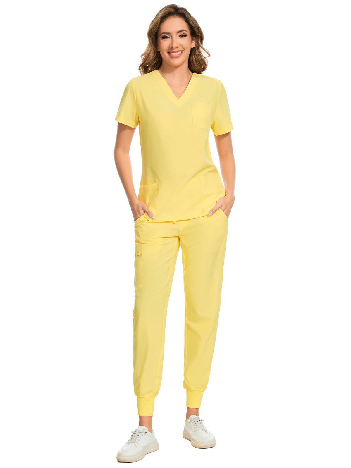 COZYFIT Scrubs for Women Set - Stretch V-Neck & Jogger Pant with 9 Pockets