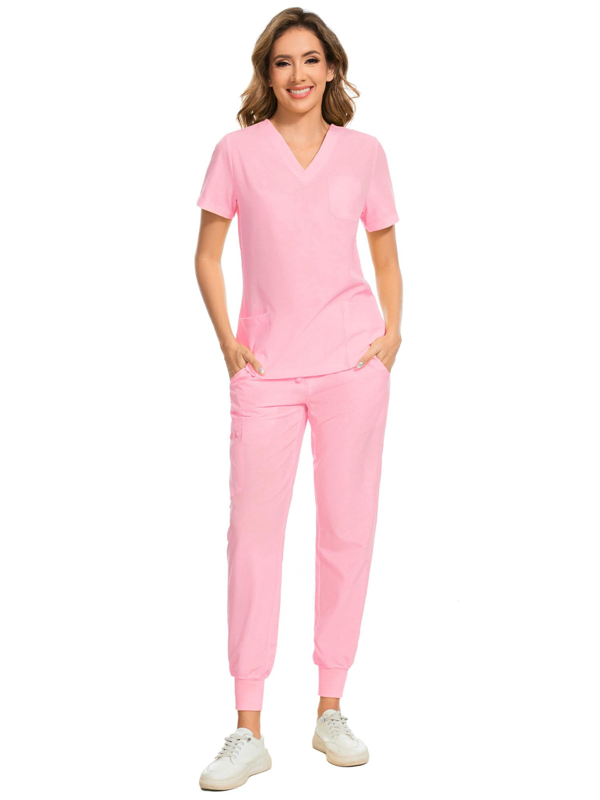 COZYFIT Scrubs for Women Set - Stretch V-Neck & Jogger Pant with 9 Pockets