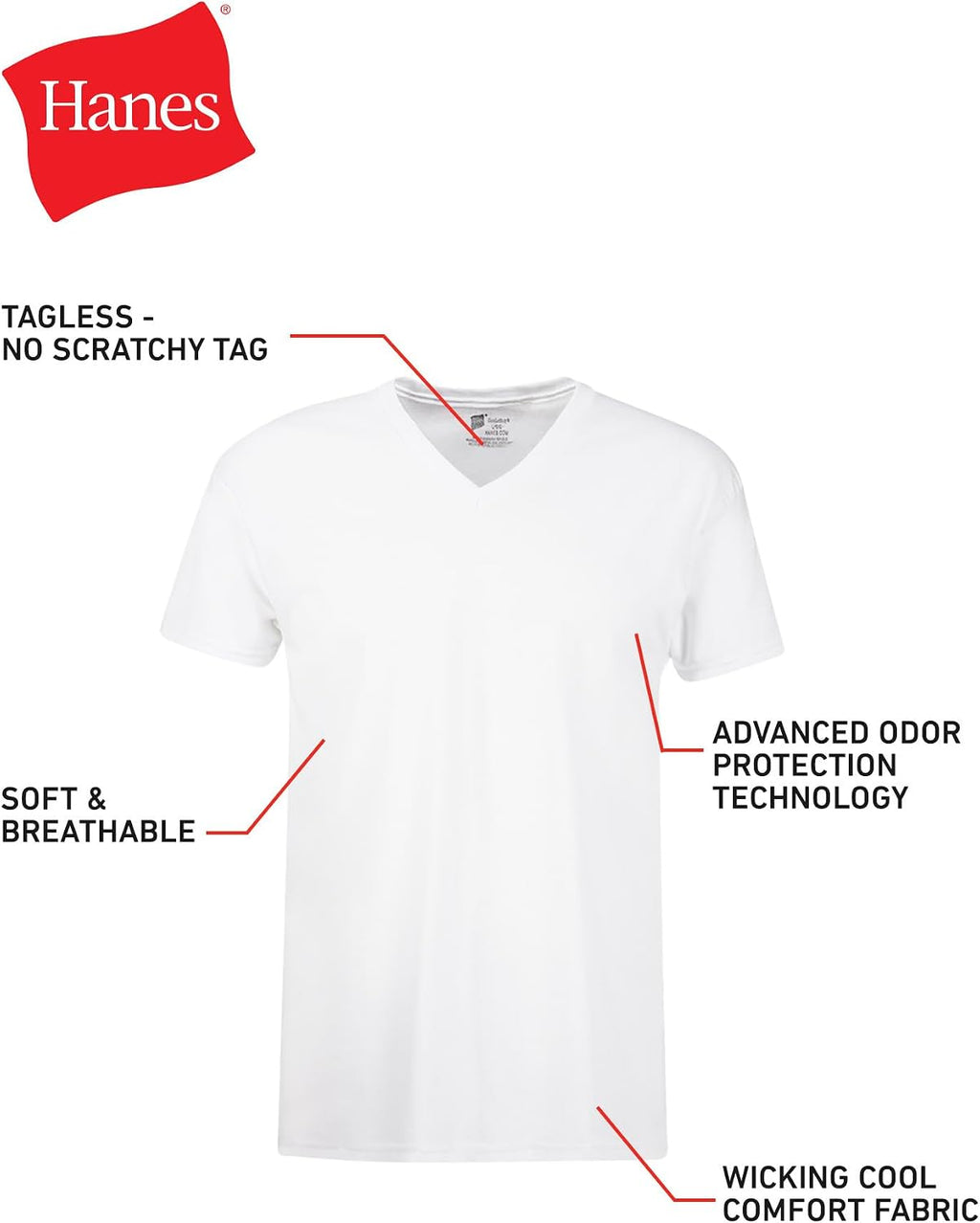 Hanes Men's Undershirts T-Shirt Pack, V-Neck Cotton Tees for Men, Moisture-Wicking, Odor Control, White Multi-Pack