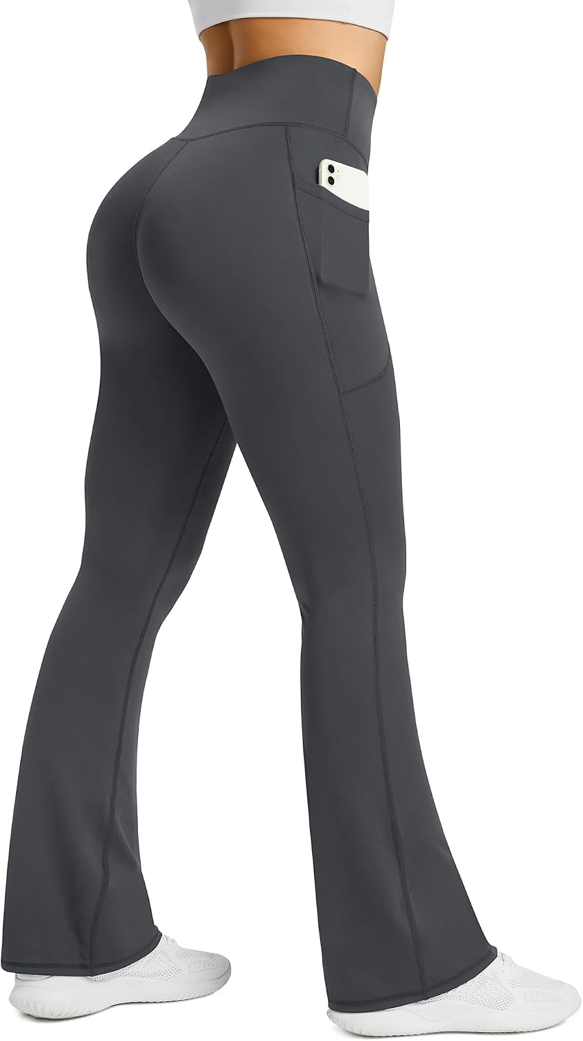 Womens Flared Yoga Pants with Pockets, High Waisted Flare Leggings Bell Bottom Bootcut Yoga Dress Pants