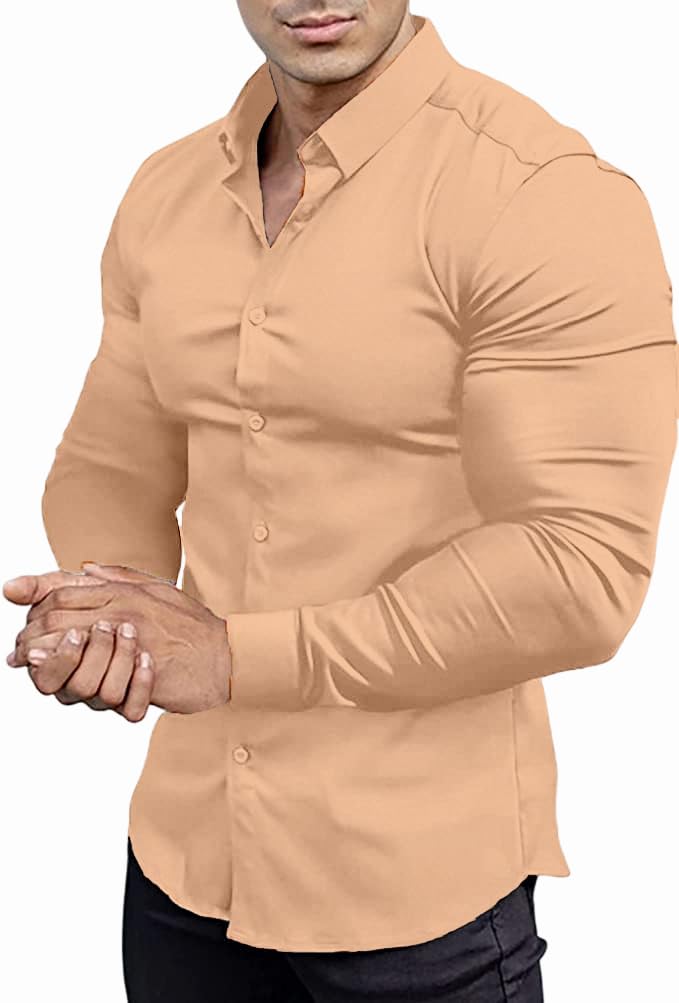 Men’s Muscle Fit Dress Shirts Athletic Slim Fit Long Sleeve Stretch Casual Button Down Shirt