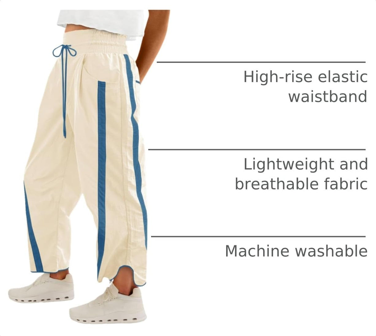 Fisoew Women's Baggy Wide Leg Pants Casual Drawstring Elastic Waisted Contrast Color Workout Y2K Track Pants