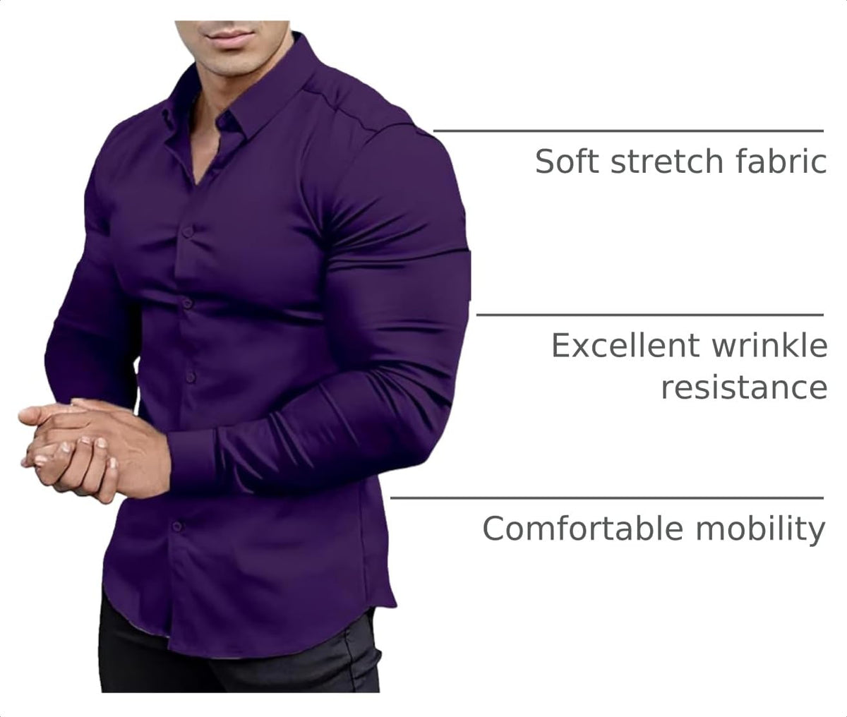 Men’s Muscle Fit Dress Shirts Athletic Slim Fit Long Sleeve Stretch Casual Button Down Shirt