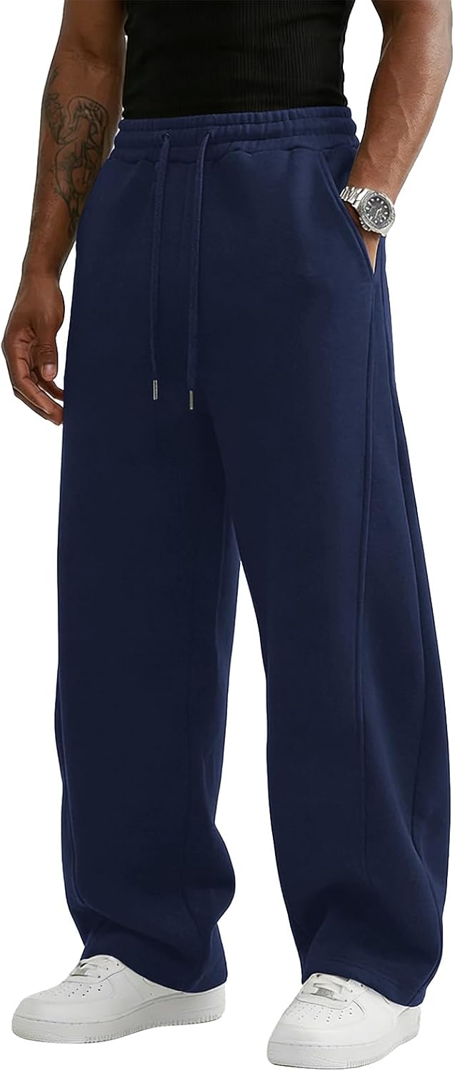 Wangdo Men's Baggy Sweatpants Wide Leg Lounge Cotton Casual Jogging Pants