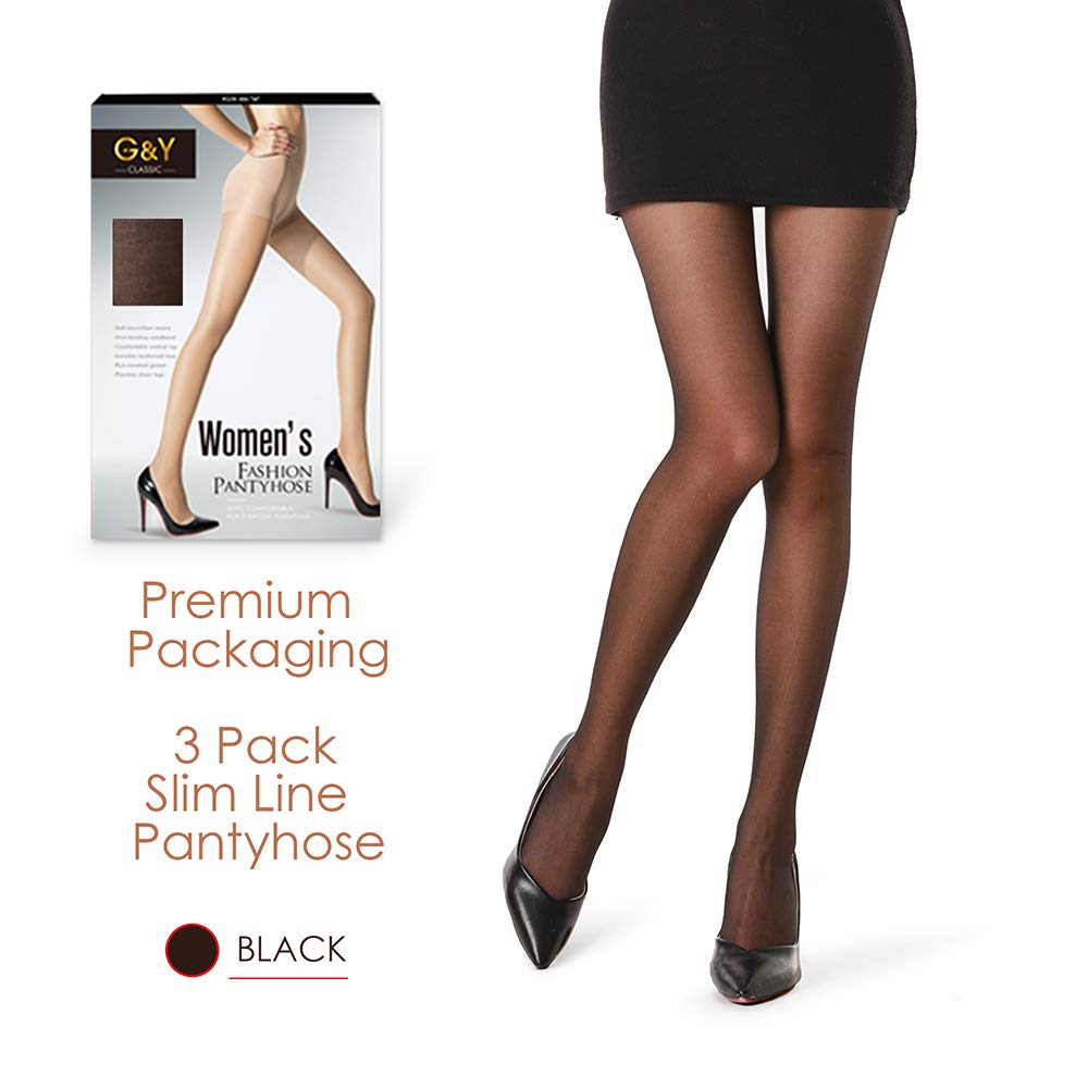G&Y 3 Pairs Women's Sheer Tights - 20D Control Top Pantyhose with Reinforced Toes