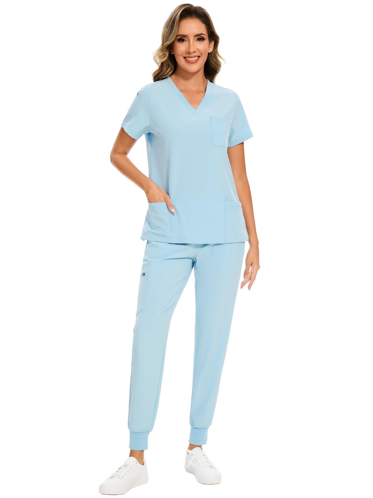 COZYFIT Scrubs for Women Set - Stretch V-Neck & Jogger Pant with 9 Pockets