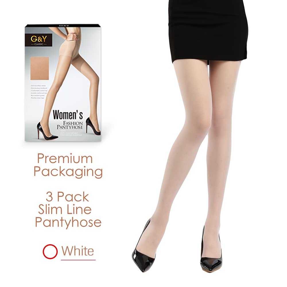 G&Y 3 Pairs Women's Sheer Tights - 20D Control Top Pantyhose with Reinforced Toes