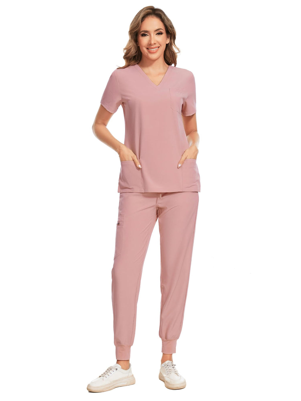 COZYFIT Scrubs for Women Set - Stretch V-Neck & Jogger Pant with 9 Pockets