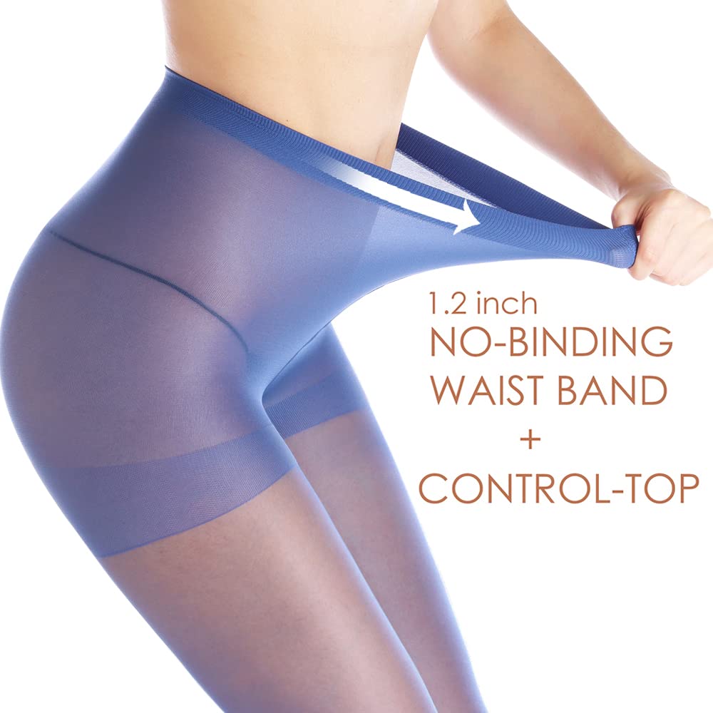 G&Y 3 Pairs Women's Sheer Tights - 20D Control Top Pantyhose with Reinforced Toes